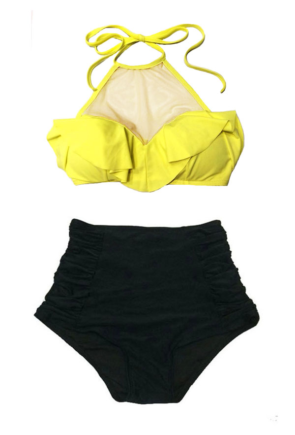 yellow ruched bikini